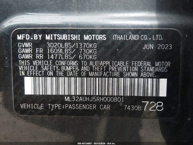 ML32AUHJ5RH000801 Mitsubishi Mirage Es/le
