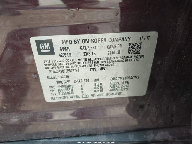 Продажа на аукционе авто 2018 Buick Encore Preferred, vin: KL4CJASB7JB573797, номер лота: 45124995