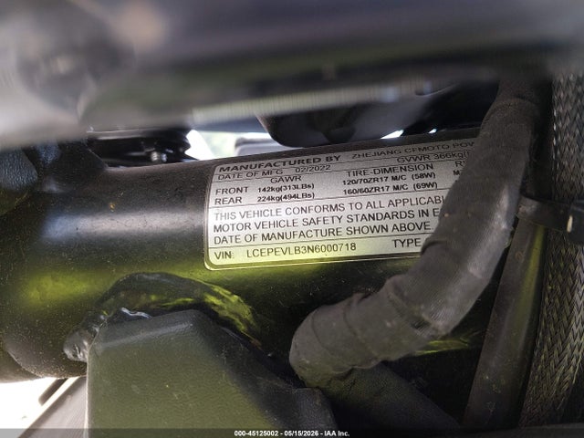 2022 Cf Moto 650nk მანქანა იყიდება აუქციონზე, vin: LCEPEVLB3N6000718, აუქციონის ნომერი: 45125002