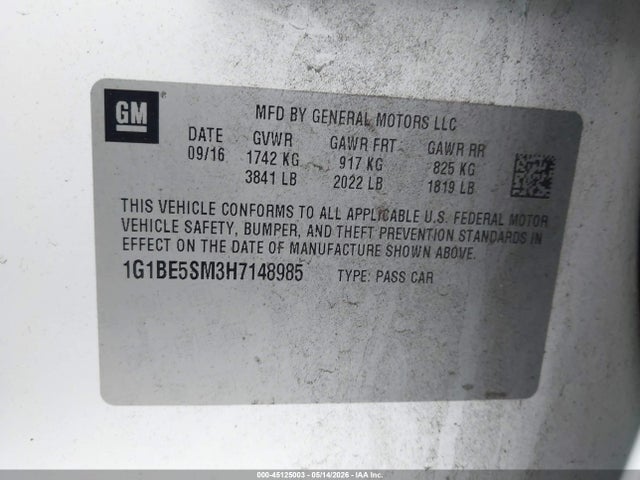 Продаж на аукціоні авто 2017 Chevrolet Cruze Lt Auto, vin: 1G1BE5SM3H7148985, номер лоту: 45125003