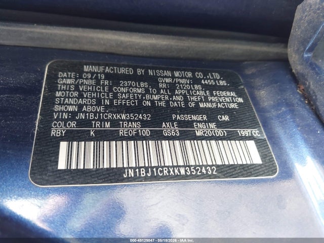 Продажа на аукционе авто 2019 Nissan Rogue Sport Sv, vin: JN1BJ1CRXKW352432, номер лота: 45125047