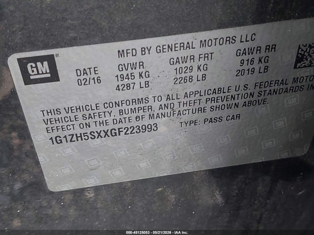 Продажа на аукционе авто 2016 Chevrolet Malibu Premier, vin: 1G1ZH5SXXGF223993, номер лота: 45125053
