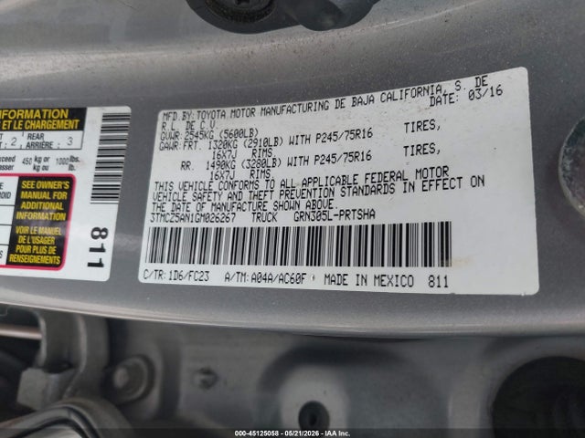 Продаж на аукціоні авто 2016 Toyota Tacoma Sr5 V6, vin: 3TMCZ5AN1GM026267, номер лоту: 45125058