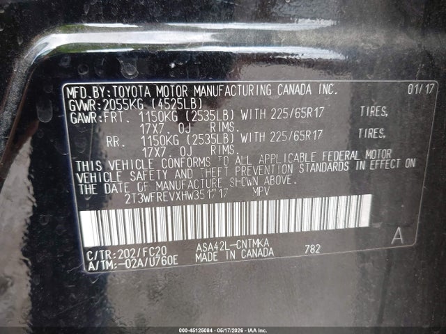 Продажа на аукционе авто 2017 Toyota Rav4 Xle, vin: 2T3WFREVXHW351717, номер лота: 45125084