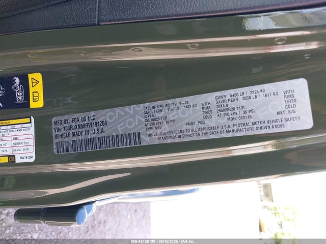 45125120 :رقم المزاد ، 1C4RJXN68RW191204 vin ، 2024 Jeep Wrangler 4xe Sport S 4xe مزاد بيع