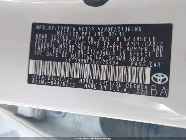 Toyota COROLLA LE 2017 5YFBURHE7HP725484 Image 9