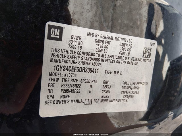 Aukcja sprzedaży 2013 Cadillac Escalade Premium, vin: 1GYS4CEF5DR236411, numer aukcji: 45125140
