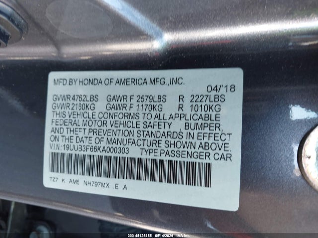 Aukcja sprzedaży 2019 Acura Tlx Tech   A-spec Pkgs, vin: 19UUB3F66KA000303, numer aukcji: 45125155