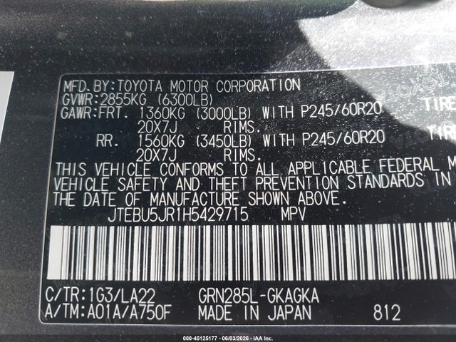 Toyota 4runner Limited 2017 JTEBU5JR1H5429715 Image 9