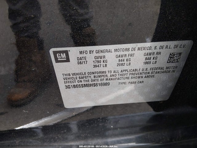 2017 Chevrolet Cruze Lt Auto მანქანა იყიდება აუქციონზე, vin: 3G1BE6SM8HS616989, აუქციონის ნომერი: 45125186