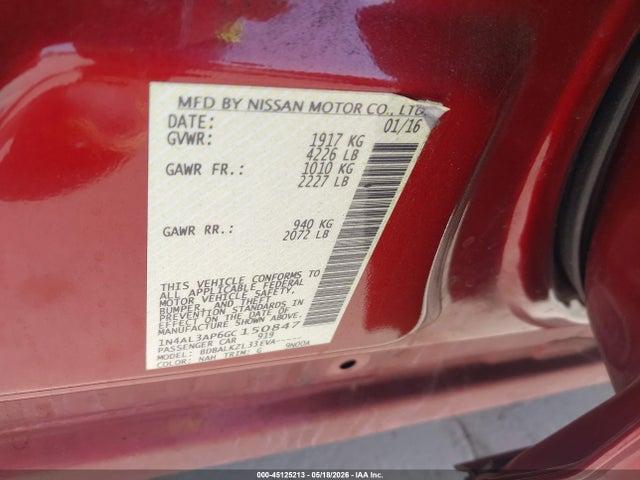 Продаж на аукціоні авто 2016 Nissan Altima 2.5 Sv, vin: 1N4AL3AP6GC150847, номер лоту: 45125213