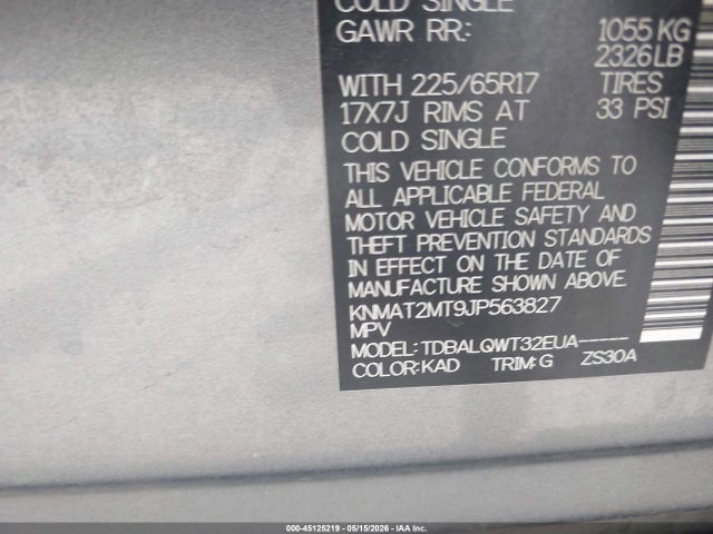 45125219 :رقم المزاد ، KNMAT2MT9JP563827 vin ، 2018 Nissan Rogue Sv مزاد بيع
