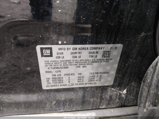 45125227 :رقم المزاد ، KL7CJKSB5LB318996 vin ، 2020 Chevrolet Trax Fwd Ls مزاد بيع