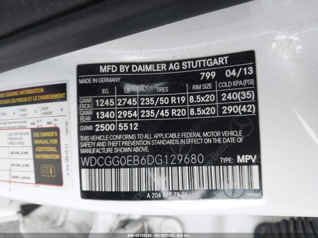 Aukcja sprzedaży 2013 Mercedes-benz Glk 250 Bluetec 4matic, vin: WDCGG0EB6DG129680, numer aukcji: 45125238