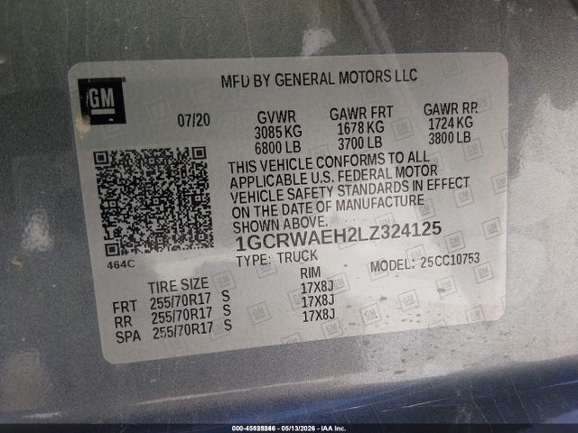 1GCRWAEH2LZ324125 Chevrolet Silverado 1500 2wd Standard Bed Wt