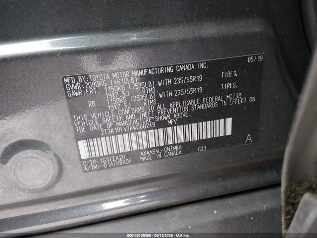 Aukcja sprzedaży 2019 Toyota Rav4 Xle Premium, vin: 2T3A1RFV7KW060249, numer aukcji: 45125260