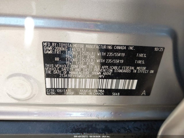 Aukcja sprzedaży 2025 Toyota Rav4 Xle Premium, vin: 2T3A1RFV4SW607347, numer aukcji: 45125272
