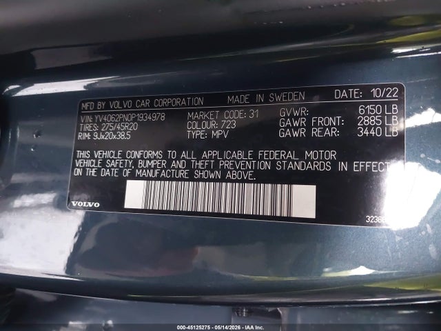 Продажа на аукционе авто 2023 Volvo Xc90 B6 Plus 7-seater, vin: YV4062PN0P1934978, номер лота: 45125275