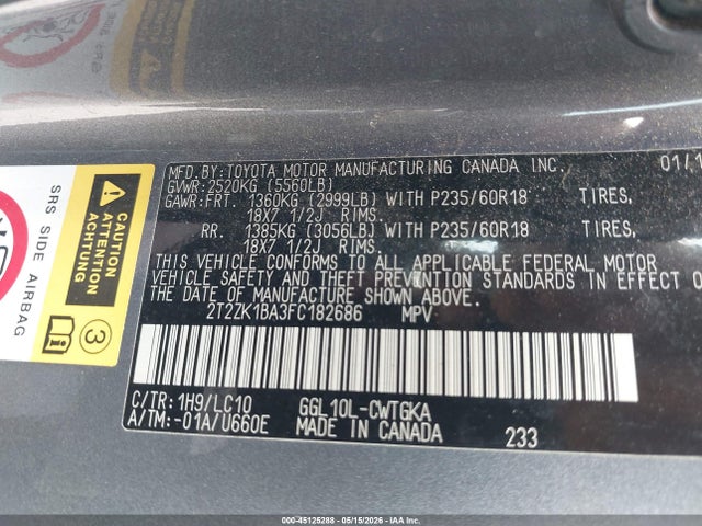 2015 Lexus Rx 350 მანქანა იყიდება აუქციონზე, vin: 2T2ZK1BA3FC182686, აუქციონის ნომერი: 45125288