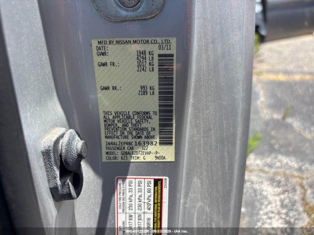 2011 Nissan Altima 2.5 S მანქანა იყიდება აუქციონზე, vin: 1N4AL2EP4BC163982, აუქციონის ნომერი: 45125290