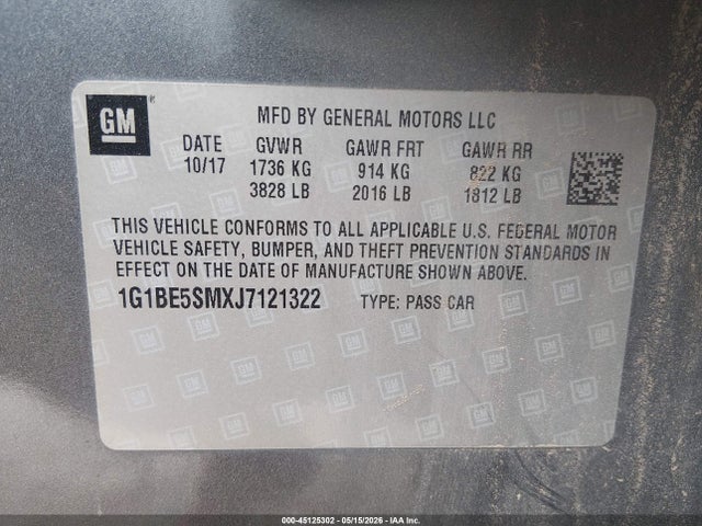 1G1BE5SMXJ7121322 Chevrolet Cruze Lt Auto