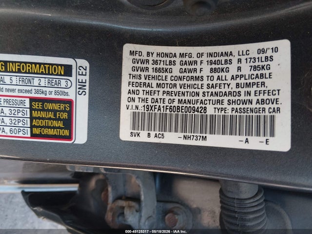 Продаж на аукціоні авто 2011 Honda Civic Lx-s, vin: 19XFA1F60BE009428, номер лоту: 45125317