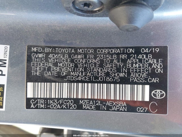Aukcja sprzedaży 2020 Toyota Corolla Se, vin: JTDS4RCE1LJ018675, numer aukcji: 45125330