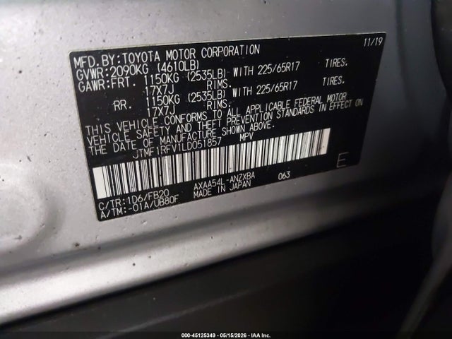 2020 Toyota Rav4 Le მანქანა იყიდება აუქციონზე, vin: JTMF1RFV1LD051857, აუქციონის ნომერი: 45125349