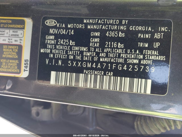 5XXGM4A71FG425739 KIA Optima Lx