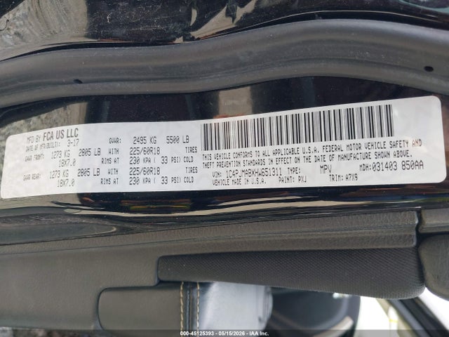 2017 Jeep Cherokee Altitude 4x4 მანქანა იყიდება აუქციონზე, vin: 1C4PJMABXHW651311, აუქციონის ნომერი: 45125393
