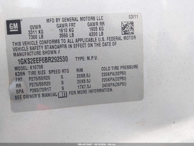 Aukcja sprzedaży 2011 Gmc Yukon Denali, vin: 1GKS2EEF6BR292530, numer aukcji: 45125407