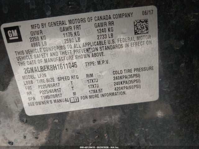 Chevrolet EQUINOX LS 2017 2GNALBEK8H1611046 Image 9