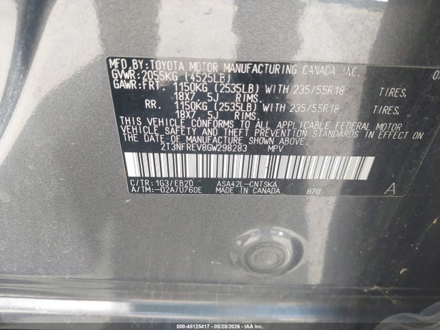 2T3NFREV8GW298283 Toyota RAV4 SE