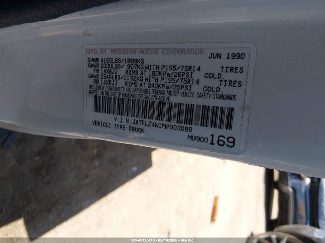 45125418 :رقم المزاد ، JA7FL24W1MP003088 vin ، 1991 Mitsubishi Mighty Max / S مزاد بيع