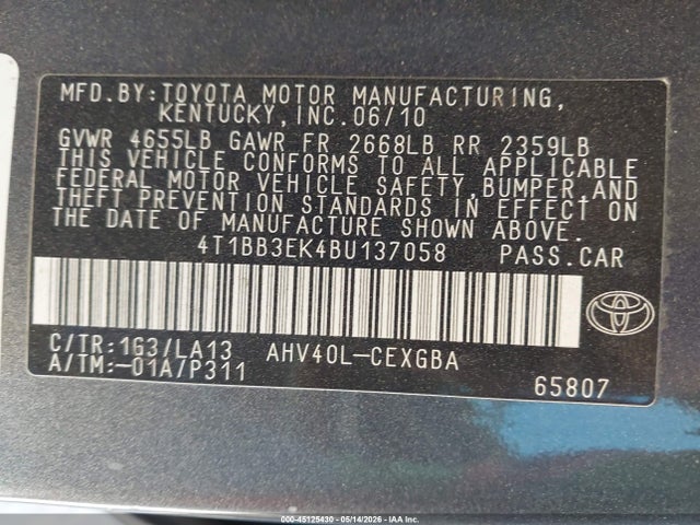 Продажа на аукционе авто 2011 Toyota Camry Hybrid, vin: 4T1BB3EK4BU137058, номер лота: 45125430
