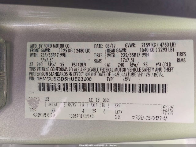 Aukcja sprzedaży 2017 Ford Escape Se, vin: 1FMCU9GD5HUE83208, numer aukcji: 45125455
