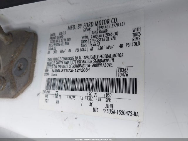 Aukcja sprzedaży 2015 Ford Transit Connect Xl, vin: NM0LS7E72F1212081, numer aukcji: 45125456