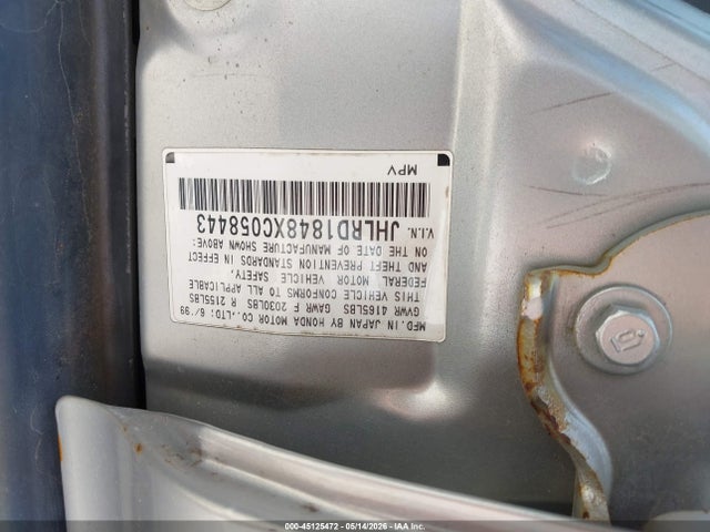 1999 Honda Cr-v Lx მანქანა იყიდება აუქციონზე, vin: JHLRD1848XC058443, აუქციონის ნომერი: 45125472