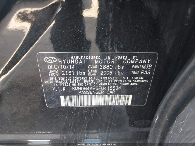 Продажа на аукционе авто 2015 Hyundai Elantra Se, vin: KMHDH4AE5FU415534, номер лота: 45125477