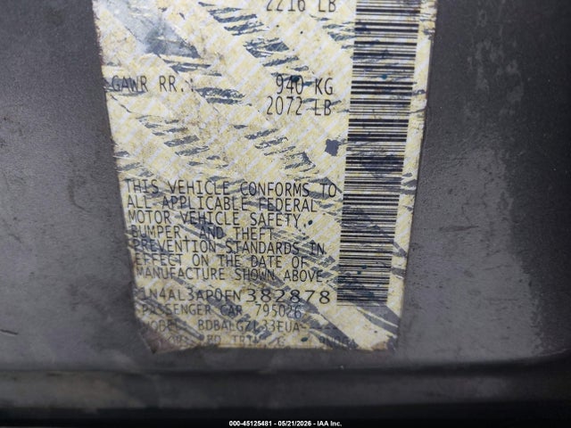 45125481 :رقم المزاد ، 1N4AL3AP0FN382878 vin ، 2015 Nissan Altima 2.5/2.5 S/2.5 Sl/2.5 Sv مزاد بيع