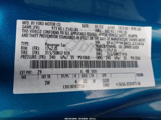 Aukcja sprzedaży 2013 Ford Focus Se, vin: 1FADP3K29DL233432, numer aukcji: 45125492