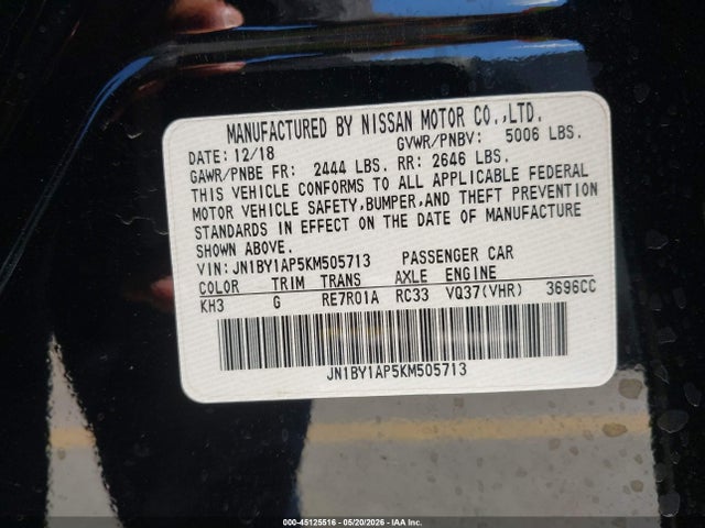 Продаж на аукціоні авто 2019 Infiniti Q70 3.7 Luxe, vin: JN1BY1AP5KM505713, номер лоту: 45125516
