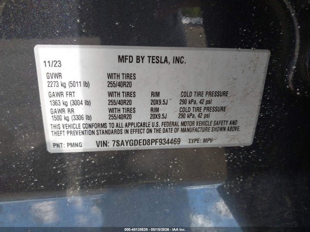 Aukcja sprzedaży 2023 Tesla Model Y Rwd, vin: 7SAYGDED8PF934469, numer aukcji: 45125520