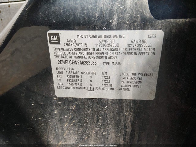 Aukcja sprzedaży 2010 Chevrolet Equinox Ls, vin: 2CNFLCEW2A6282033, numer aukcji: 45125534