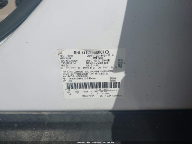 45125541 :رقم المزاد ، 1FM5K7B83JGB53410 vin ، 2018 Ford Explorer مزاد بيع