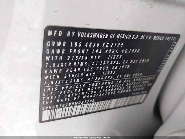 Продаж на аукціоні авто 2024 Volkswagen Taos S, vin: 3VV8X7B29RM027795, номер лоту: 45125551