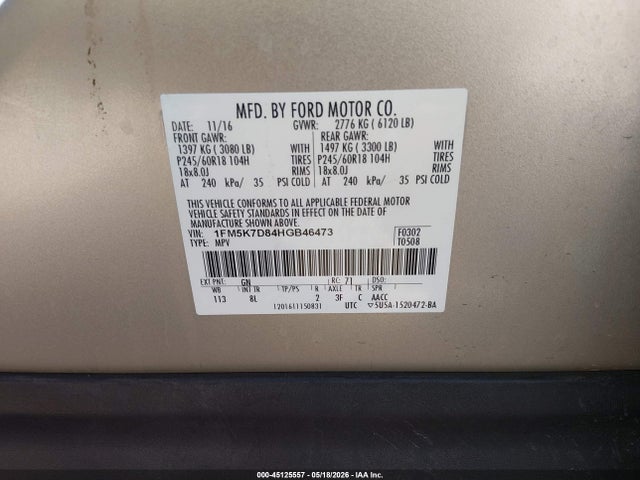 Ford EXPLORER XLT 2017 1FM5K7D84HGB46473 Image 9