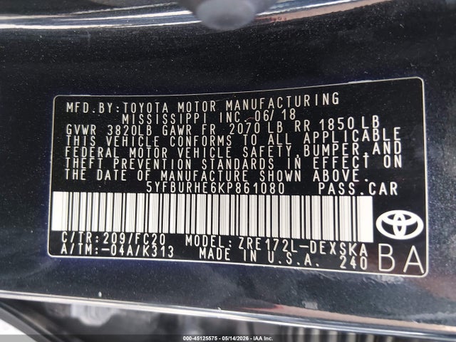 Toyota COROLLA SE 2019 5YFBURHE6KP861080 Image 9