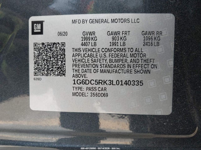 2020 Cadillac Ct4 Sport მანქანა იყიდება აუქციონზე, vin: 1G6DC5RK3L0140335, აუქციონის ნომერი: 45125580