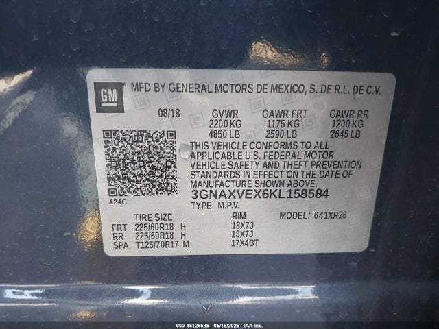Chevrolet EQUINOX LT 2019 3GNAXVEX6KL158584 Image 9